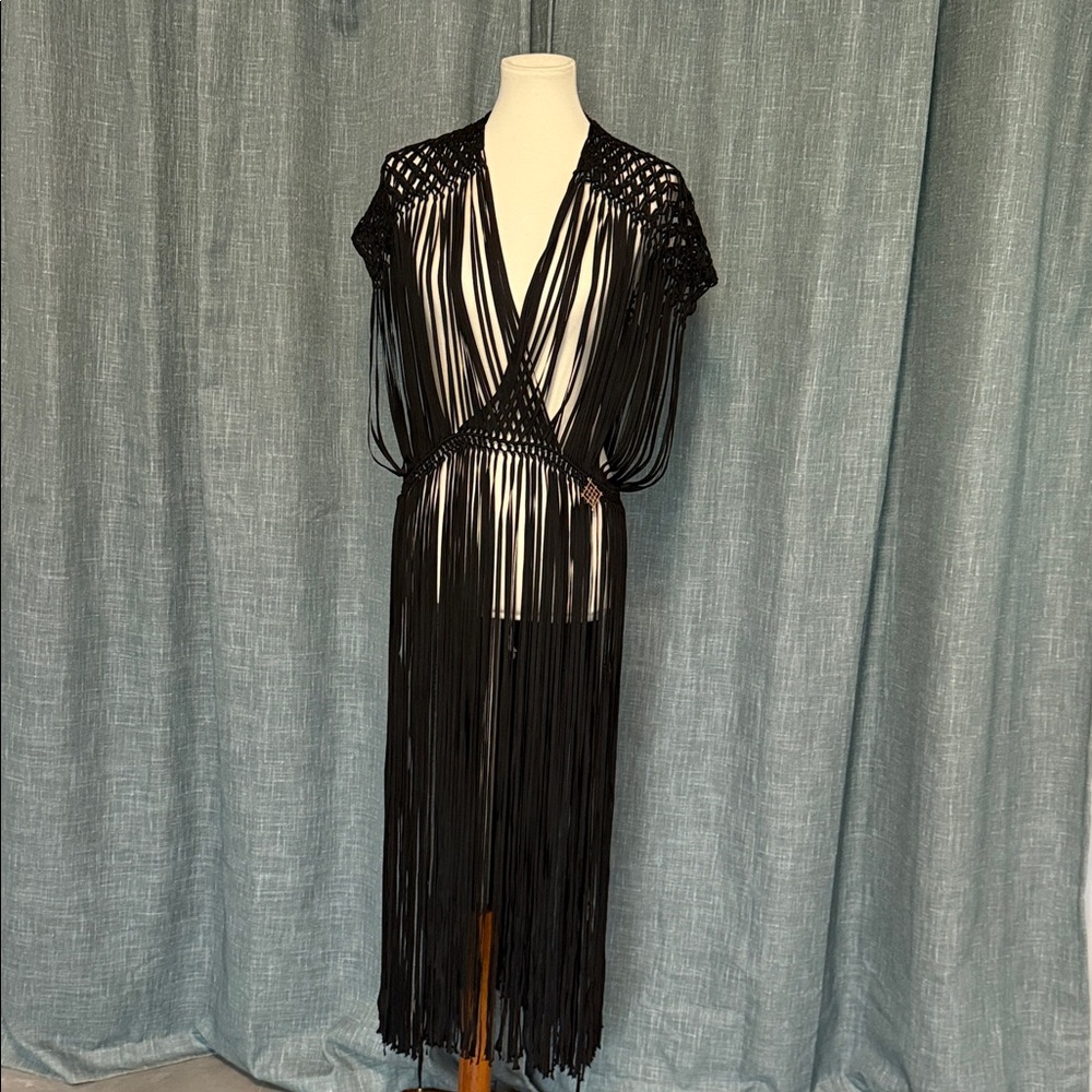 Chic Black Fringe Backless Dress